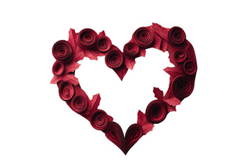 Poster - Heart shape created with beautiful red roses arranged on a white background for romantic occasions isolated on transparent background.