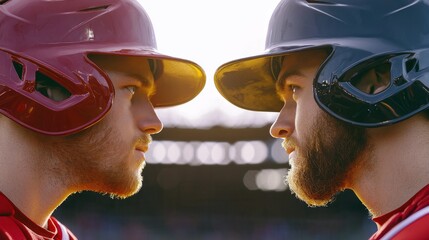 Intense baseball duel between two players stadium sports photography competitive environment close-up view sportsmanship concept