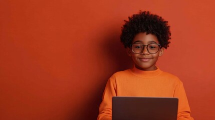 Aufkleber - Vibrant Tech Education Young African American Teen with Laptop, Abstract Code on Screen - Inspiring Diverse Digital Learning and Creative Coding for Modern Education Systems