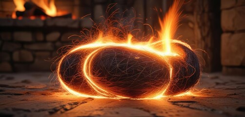 Wall Mural - Burning steel wool on stone with a warm and cozy atmosphere, peaceful, steel wool, calm
