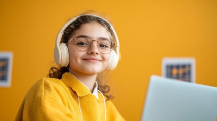 Aufkleber - Vibrant Online Coding Experience Indian Teen Engaged with Laptops and Headphones - Tech-Savvy E-Learning for Collaborative Digital Skills in Modern Education