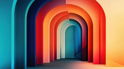 Poster - Vibrant color gradient arches create an immersive architectural experience in an abstract space