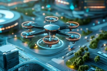 Poster - Smart city concept with drones and electric cars