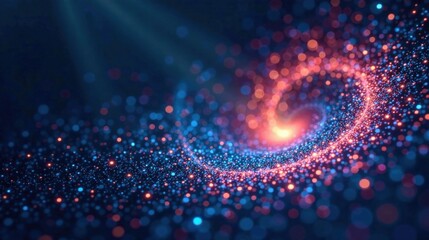 abstract swirling galaxy of vibrant blue and orange particles, a cosmic dance of light and energy