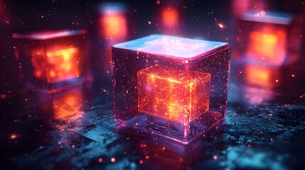 Poster - Surreal AI Driven Marketing Concept with Glowing Personalized Cubes Merging into Seamless Campaign
