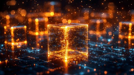 Poster - glowing ai driven marketing cubes merging into seamless campaign visualization