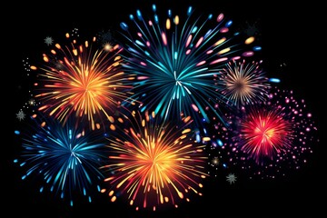 Poster - Bright and colorful fireworks exploding against a dark night sky creating a festive atmosphere