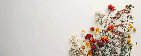 Poster - Colorful wildflowers on white background
