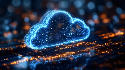 Poster - Cloud computing technology floating over futuristic circuit board, data storage and processing