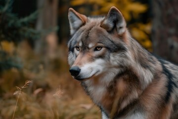  Portrait of a wild wolf in a natural environment, showing the beauty and power of this fascinating animal