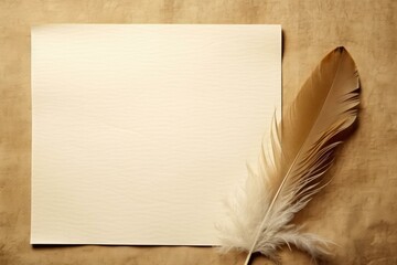 Poster - Vintage feather quill pen lying on aged parchment paper inspires poetic expression and timeless storytelling