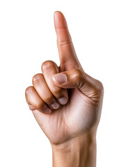 Hand gesture indicating a single point or idea with a raised finger on a transparent background