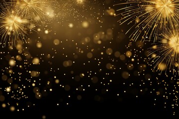 Poster - golden fireworks exploding against a dark night sky with golden bokeh and glitter, perfect for celeb
