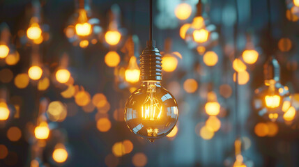 Aufkleber - Illuminated light bulb amidst blurred lights