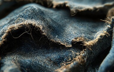 Detailed macro of denim fabric, visible threads and rugged texture