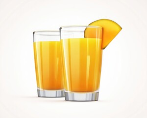 Wall Mural - Refreshing Mango Elixir: Vibrant Glass of Mango Juice with Lush Mango Slice on a Crisp White Canvas