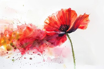 Aufkleber - Bright red poppy flower captured in delicate detail with soft, ethereal background, highlighting nature's beauty and fragility