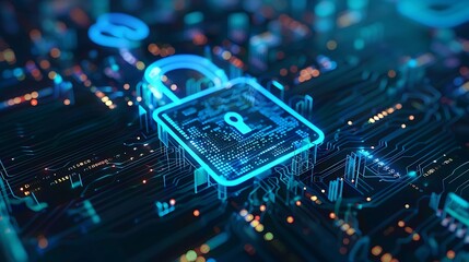 Poster - Cyber security illustration with padlock and binary code