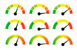 © YURII - Speedometer gauge meter icons. Vector scale, level of performance. Speed indicator .Infographic of risk, gauge, score progress