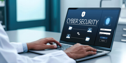 Poster - cyber security system on computer screen protect private information brisk from hacker and cyber att