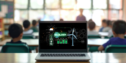 Poster - computer software leading the way in green business strategy and sustainability, promoting sustainab