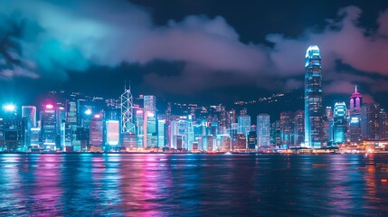 Leinwandbilder - Smart network and Connection technology concept with cityscape background at night