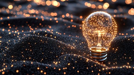 Poster - Lit bulb on textured surface with bokeh background