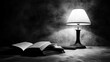 © hazia - Illuminated book and table lamp on textured wall background
