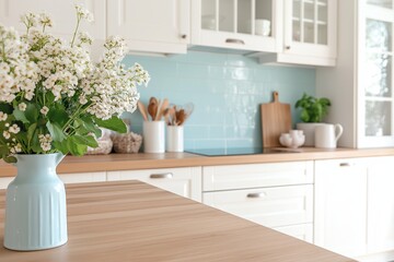 Poster - A kitchen in a coastal style home with a bright and cheerful atmosphere