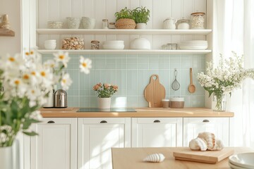 Poster - A kitchen in a coastal style home with a bright and cheerful atmosphere