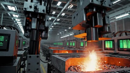 Poster - Industrial machinery performing metal casting in a high-tech factory environment