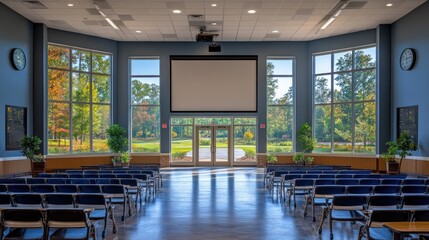 Wall Mural - Modern lecture hall, autumn view, presentation