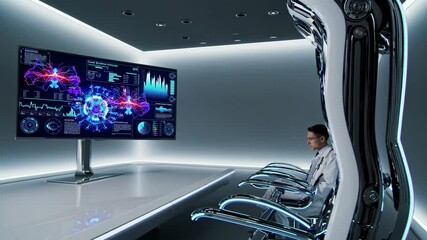 Leinwandbilder - Scientist analyzes complex data in a futuristic laboratory setting using advanced technology and visualizations
