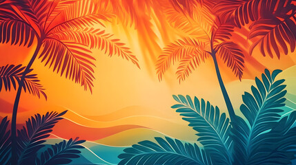 Poster - Abstract background with tropical and Asian colors and waves, featuring a silhouette for Asian American and Pacific Islander Heritage Month