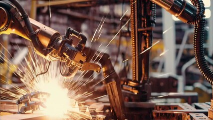 Poster - Robotic arm welding metal with sparks