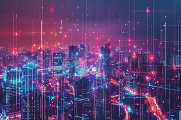 Poster - Smart city development concept. Telecommunication and communication network on city