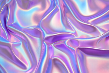 Poster - Holographic satin cloth background with pink and purple colors. Soft, wavy texture of the fabric. Abstract pattern for design, banner, poster, or packaging.