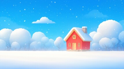 Sticker - winter landscape with house