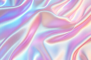 Poster - Holographic satin cloth background with pink and purple colors. Soft, wavy texture of the fabric. Abstract pattern for design, banner, poster, or packaging.