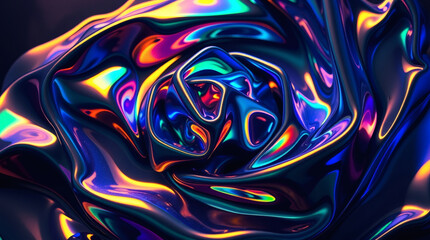 Wall Mural - Dramatic cinematic style image of an iridescent metallic liquid holographic swirl wallpaper desktop background | generative AI