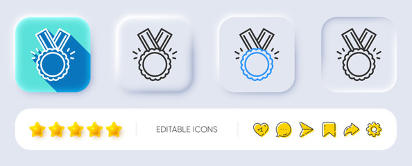 Poster - award medal line icon. neumorphic, flat shadow, 3d buttons. winner achievement symbol. glory or hono