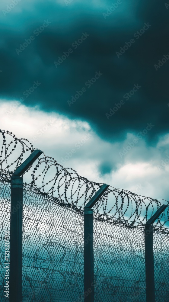 Barbed Wire Fence Under a Dark Sky: A Symbol of Restriction and ...