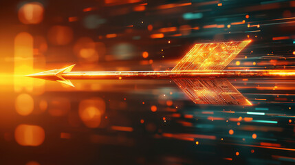 Poster - A striking golden arrow moves forward, representing progress and investment opportunities in the cryptocurrency market against a vibrant background