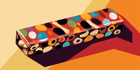 Canvas Print - A colorful pop art illustration of a toffee bar with bold abstract shapes, vibrant polka dots, and a playful, modern composition