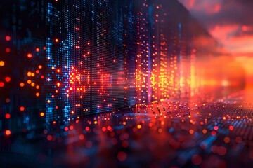 Poster - abstract digital technology background with glowing dots matrix and bokeh effect, perfect for presen