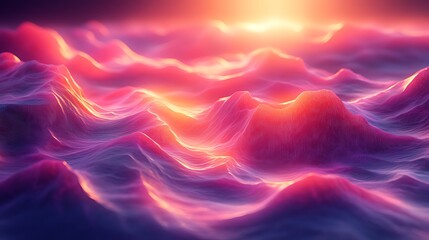 Wall Mural - Sunset over vibrant, abstract landscape; digital art, background