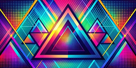 Poster - Retro 80s Geometric Triangle Tech Background - Abstract Minimalist Wallpaper