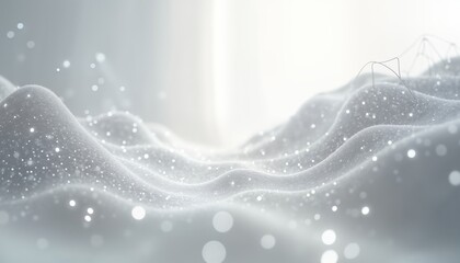 Poster - abstract grey, white tech backdrop shows digital waves. light, sparkles create futuristic texture. m
