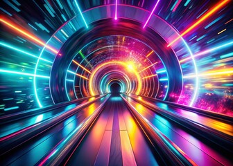 Poster - Retro Neon Hyper Warp Space Tunnel: Abstract Flight 3D Landscape