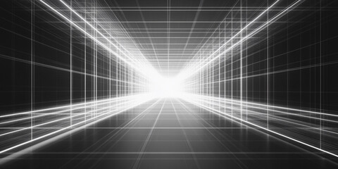 Poster - Futuristic grid environment with intense light creates a captivating visual pathway toward an unknown destination in a digital landscape. Generative AI